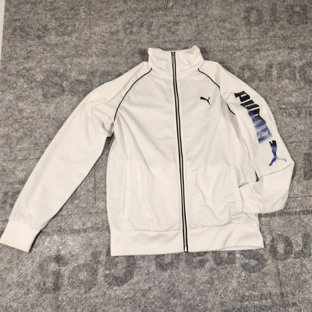 Puma Sweatshirt Men's Medium White Zippered Graphic Puma Logo Long sleeve soft